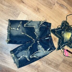 Star Denim Shorts and Crop Set